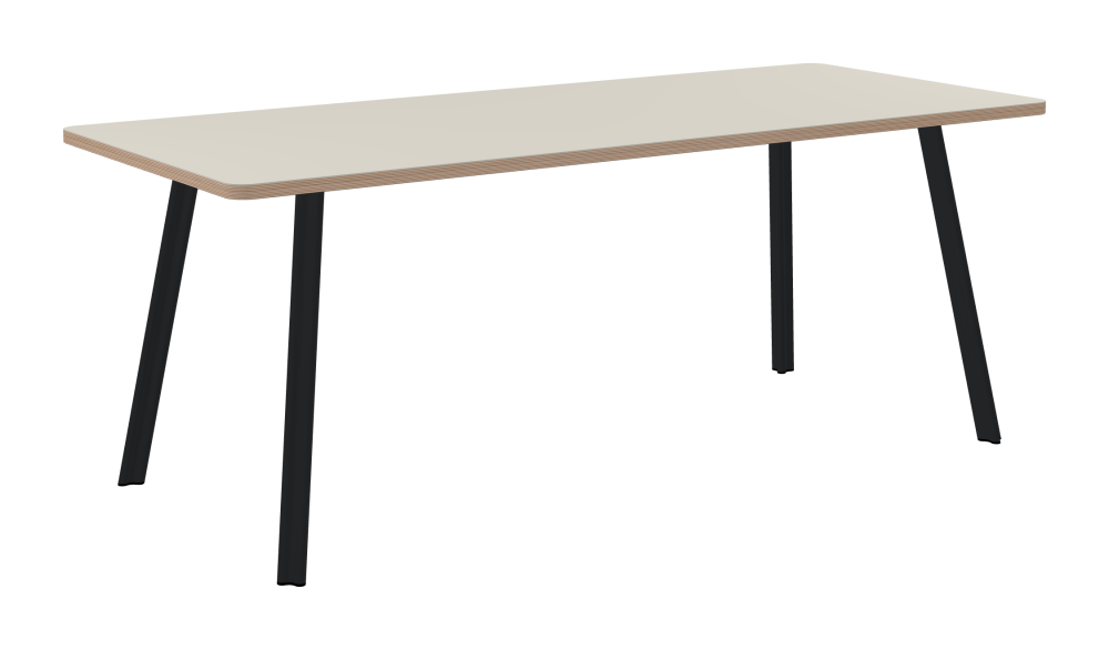 BEAM Table - Shape Square - Length 190,00 cm - Width 80,00 cm - Radius 4,00 cm - Thickness 2.6 cm - Freeform 1.00000000 - Surface Linoleum, 4176 Mushroom - Core Birch Plywood - Profile Edge 90° / BEAM Table Legs - Material and Colour Aluminium, powder-coated, Black grey (RAL 7021) - Profile strength Standard - Height 71 cm - Set 4 Legs
