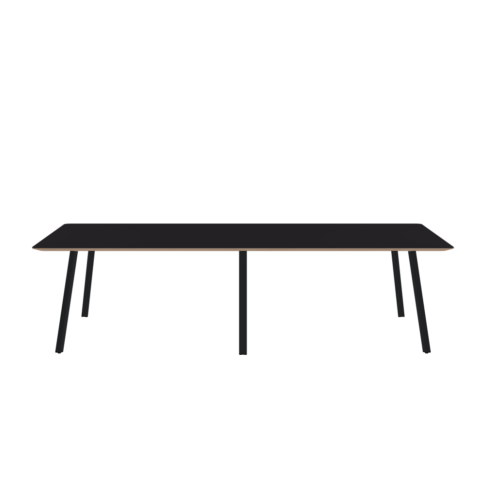 BEAM Table - Shape Square - Length 280.00 cm - Width 120.00 cm - Radius 4.00 cm - Thickness 2.6 cm - Freeform 1.00000000 - Surface Linoleum, 4166 Charcoal - Core Birch Plywood - Profile Edge 25° / BEAM Table Legs - Material and Colour Aluminium, powder-coated, Black grey (RAL 7021) - Profile strength Standard - Height 71 cm - Set 6 Legs