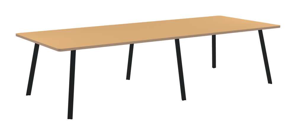 BEAM Table - Shape Square - Length 300,00 cm - Width 120,00 cm - Radius 4,00 cm - Thickness 2.6 cm - Freeform 1.00000000 - Surface Linoleum, 4001 Clay - Core Birch Plywood - Profile Edge 90° / BEAM Table Legs - Material and Colour Aluminium, powder-coated, Black grey (RAL 7021) - Profile strength Standard - Height 71 cm - Set 6 Legs