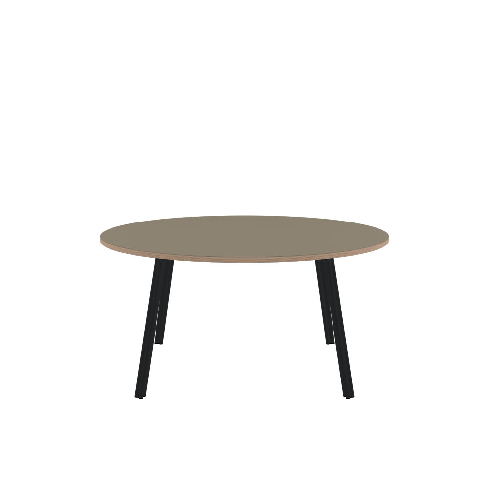 BEAM Table - Shape Round - Length 150.00 cm - Width 150.00 cm - Thickness 2.6 cm - Freeform 1.00000000 - Surface Linoleum, 4011 Taupe - Core Birch Plywood - Profile Edge 90° / BEAM Table Legs - Material and Colour Aluminium, powder-coated, Black grey (RAL 7021) - Profile strength Standard - Height 71 cm - Set 4 Legs