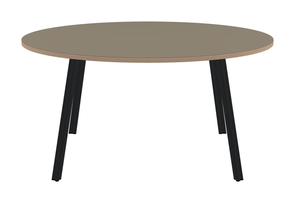 BEAM Table - Shape Round - Length 150,00 cm - Width 150,00 cm - Thickness 2.6 cm - Freeform 1.00000000 - Surface Linoleum, 4011 Taupe - Core Birch Plywood - Profile Edge 90° / BEAM Table Legs - Material and Colour Aluminium, powder-coated, Black grey (RAL 7021) - Profile strength Standard - Height 71 cm - Set 4 Legs
