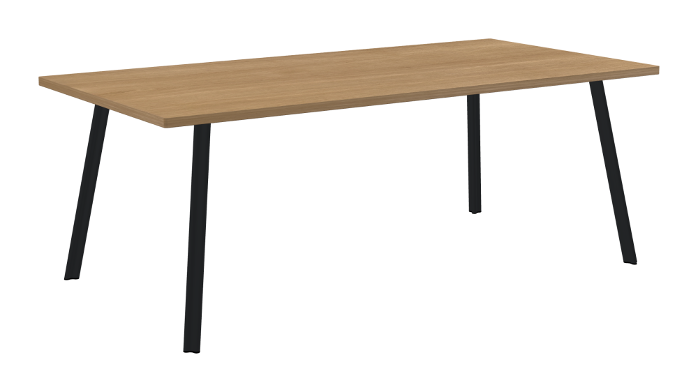 BEAM Table - Shape Square - Length 200,00 cm - Width 100,00 cm - Radius 1,00 cm - Thickness 2.9 cm - Surface Wood Veneer, Oak - Core Laminboard - Edge Wood, Oak - Profile Edge 90° / BEAM Table Legs - Material and Colour Aluminium, powder-coated, Black grey (RAL 7021) - Profile strength Standard - Height 71 cm - Set 4 Legs