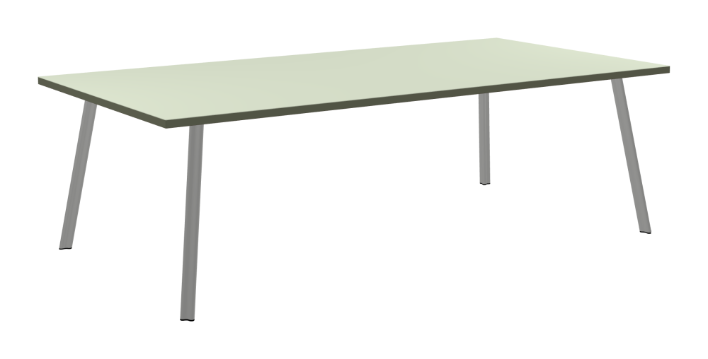 BEAM Table - Shape Square - Length 240,00 cm - Width 120,00 cm - Radius 0,30 cm - Thickness 3 cm - Surface Linoleum, 4183 Pistachio - Core Laminboard - Edge Linoleum, 4184 Olive - Profile Edge 90° / BEAM Table Legs - Material and Colour Aluminium, matt anodised - Profile strength Standard - Height 71 cm - Set 4 Legs
