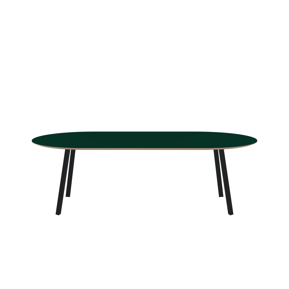 BEAM Table - Shape Square - Length 240.00 cm - Width 120.00 cm - Radius 60.00 cm - Thickness 2.6 cm - Freeform 1.00000000 - Surface Linoleum, 4174 Conifer - Core Birch Plywood - Profile Edge 25° / BEAM Table Legs - Material and Colour Aluminium, powder-coated, Black grey (RAL 7021) - Profile strength Standard - Height 71 cm - Set 4 Legs