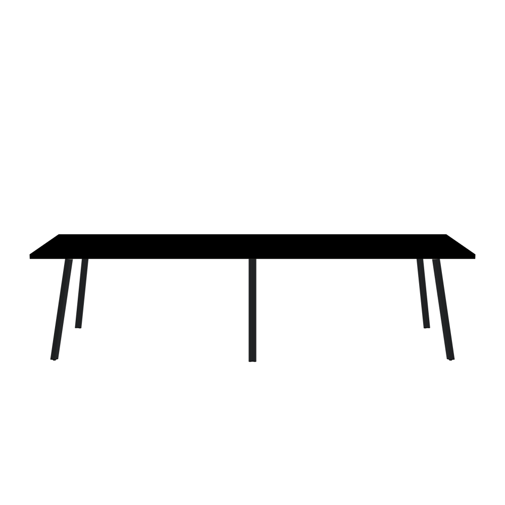 BEAM Table - Shape Square - Length 300.00 cm - Width 100.00 cm - Radius 0.30 cm - Thickness 3 cm - Surface Linoleum, 4023 Nero - Core Laminboard - Edge Linoleum, 4023 Nero - Profile Edge 90° / BEAM Table Legs - Material and Colour Aluminium, powder-coated, Black grey (RAL 7021) - Profile strength Standard - Height 71 cm - Set 6 Legs