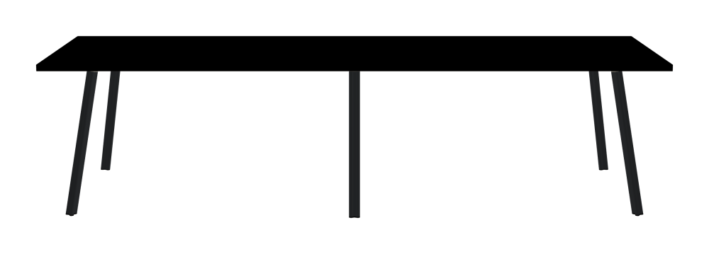 BEAM Table - Shape Square - Length 300,00 cm - Width 100,00 cm - Radius 0,30 cm - Thickness 3 cm - Surface Linoleum, 4023 Nero - Core Laminboard - Edge Linoleum, 4023 Nero - Profile Edge 90° / BEAM Table Legs - Material and Colour Aluminium, powder-coated, Black grey (RAL 7021) - Profile strength Standard - Height 71 cm - Set 6 Legs