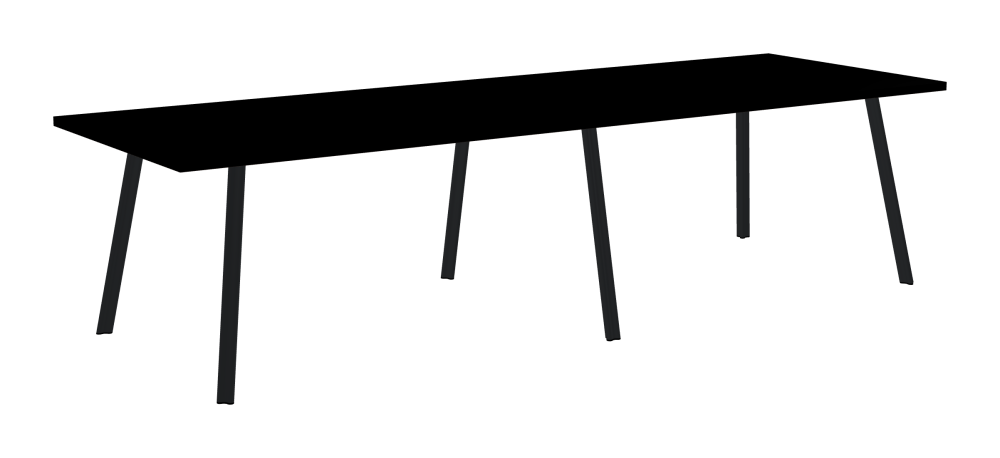 BEAM Table - Shape Square - Length 300,00 cm - Width 100,00 cm - Radius 0,30 cm - Thickness 3 cm - Surface Linoleum, 4023 Nero - Core Laminboard - Edge Linoleum, 4023 Nero - Profile Edge 90° / BEAM Table Legs - Material and Colour Aluminium, powder-coated, Black grey (RAL 7021) - Profile strength Standard - Height 71 cm - Set 6 Legs