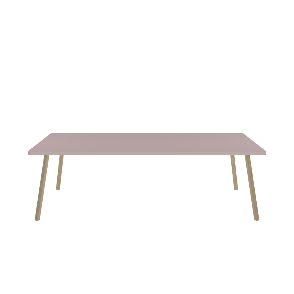 BEAM Table - Shape Square - Length 245.00 cm - Width 150.00 cm - Radius 5.00 cm - Thickness 3 cm - Freeform 1.00000000 - Surface Linoleum, 4010 Soft Lilac - Core Laminboard - Edge Linoleum, 4185 Powder – Phasing Out - Profile Edge 90° / BEAM Table Legs - Material and Colour Wood, ash, matt oiled - Profile strength Standard - Height 71 cm - Set 4 Legs