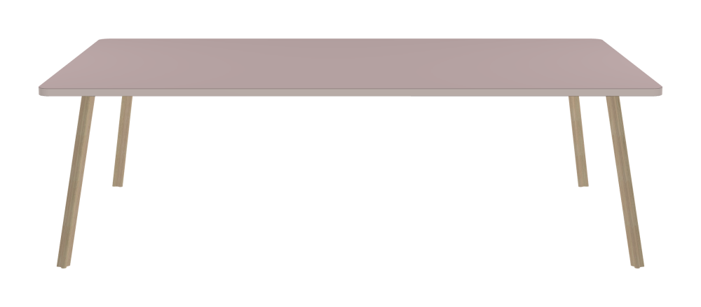 BEAM Table - Shape Square - Length 245,00 cm - Width 150,00 cm - Radius 5,00 cm - Thickness 3 cm - Freeform 1.00000000 - Surface Linoleum, 4010 Soft Lilac - Core Laminboard - Edge Linoleum, 4185 Powder – Phasing Out - Profile Edge 90° / BEAM Table Legs - Material and Colour Wood, ash, matt oiled - Profile strength Standard - Height 71 cm - Set 4 Legs