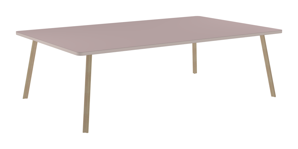 BEAM Table - Shape Square - Length 245,00 cm - Width 150,00 cm - Radius 5,00 cm - Thickness 3 cm - Freeform 1.00000000 - Surface Linoleum, 4010 Soft Lilac - Core Laminboard - Edge Linoleum, 4185 Powder – Phasing Out - Profile Edge 90° / BEAM Table Legs - Material and Colour Wood, ash, matt oiled - Profile strength Standard - Height 71 cm - Set 4 Legs