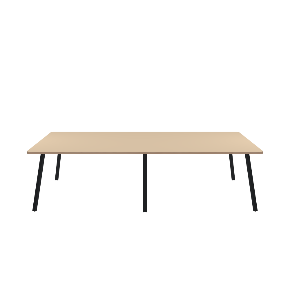 BEAM Table - Shape Square - Length 280.00 cm - Width 180.00 cm - Radius 4.00 cm - Thickness 2.6 cm - Freeform 1.00000000 - Surface Linoleum, 4007 Macadamia - Core Birch Plywood - Profile Edge 90° / BEAM Table Legs - Material and Colour Aluminium, powder-coated, Black grey (RAL 7021) - Profile strength Standard - Height 71 cm - Set 6 Legs