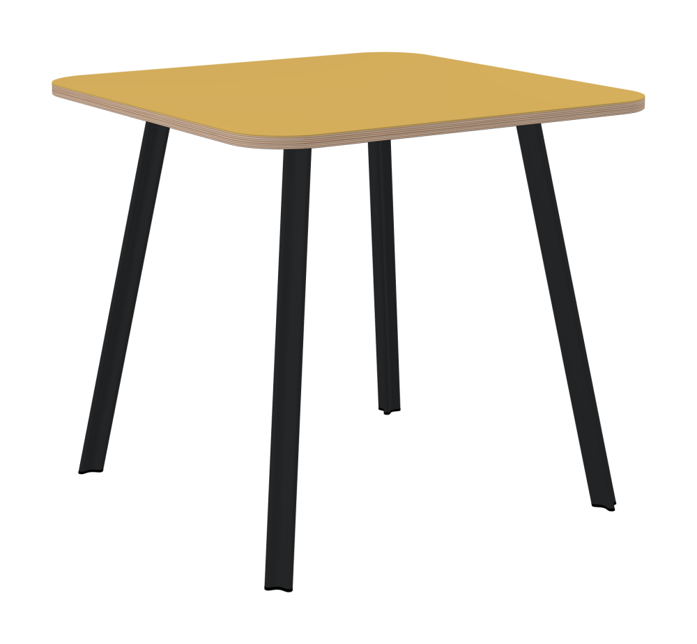 BEAM Table - Shape Square - Length 80,00 cm - Width 80,00 cm - Radius 10,00 cm - Thickness 2 cm - Freeform 1.00000000 - Surface Linoleum, S588 Pure Linoleum - Core Birch Plywood - Profile Edge 90° / BEAM Table Legs - Material and Colour Aluminium, powder-coated, Black grey (RAL 7021) - Profile strength Small - Height 71 cm - Set 4 Legs