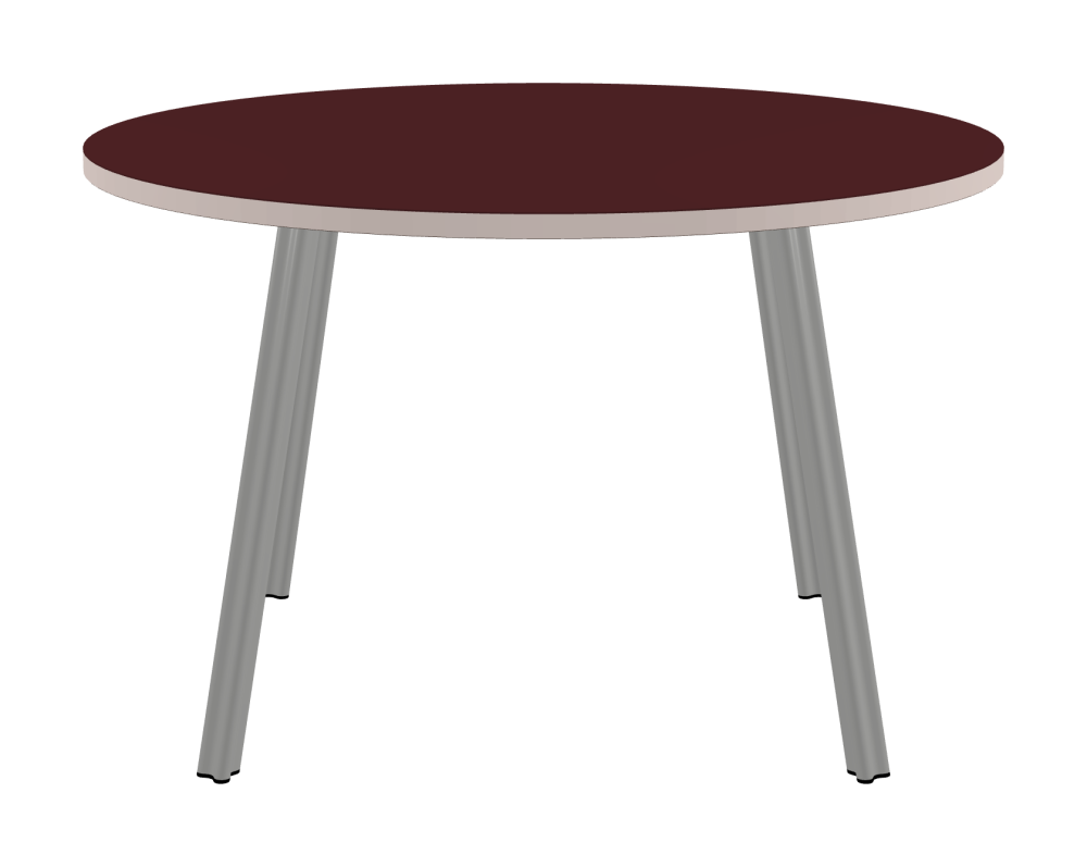 BEAM Table - Shape Round - Length 120,00 cm - Width 120,00 cm - Thickness 3 cm - Freeform 1.00000000 - Surface Linoleum, 4154 Burgundy - Core Laminboard - Edge Linoleum, 4185 Powder – Phasing Out - Profile Edge 90° / BEAM Table Legs - Material and Colour Aluminium, matt anodised - Profile strength Standard - Height 71 cm - Set 4 Legs