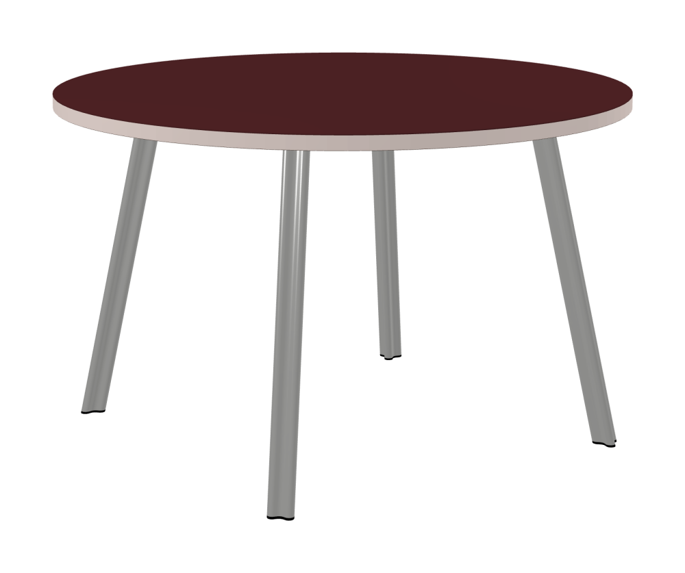BEAM Table - Shape Round - Length 120,00 cm - Width 120,00 cm - Thickness 3 cm - Freeform 1.00000000 - Surface Linoleum, 4154 Burgundy - Core Laminboard - Edge Linoleum, 4185 Powder – Phasing Out - Profile Edge 90° / BEAM Table Legs - Material and Colour Aluminium, matt anodised - Profile strength Standard - Height 71 cm - Set 4 Legs
