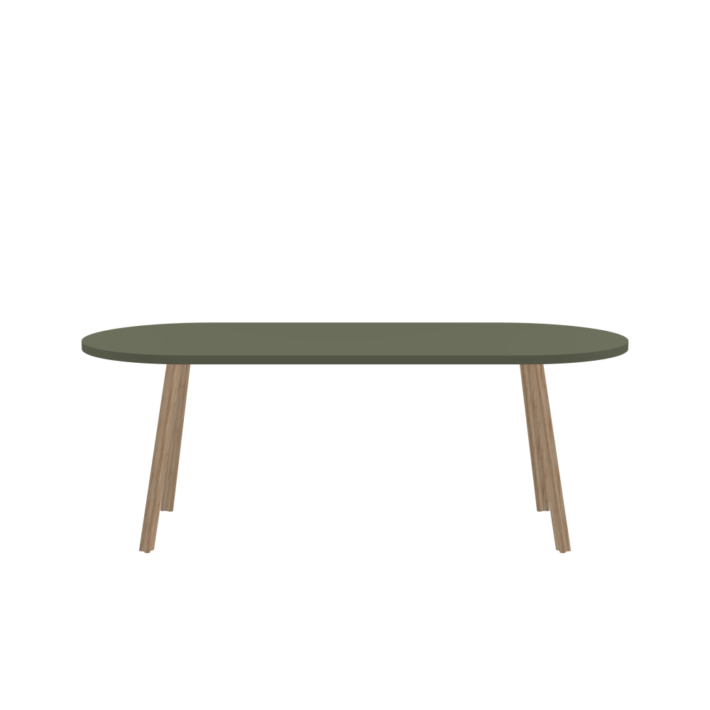 BEAM Tisch - Form Eckig - Länge 200,00 cm - Tiefe 85,00 cm - Radius 42,50 cm - Stärke 3 cm - Freiformfläche 1.00000000 - Oberseite Linoleum, 4184 Olive - Kern Stäbchenplatte - Kante Linoleum, 4184 Olive - Kantenschräge 90° / BEAM Tischbeine - Material und Farbe Holz, Eiche, matt geölt - Profilgröße Normal - Höhe 71 cm - Set 4 Tischbeine