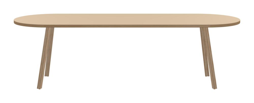 BEAM Table - Shape Square - Length 250,00 cm - Width 85,00 cm - Radius 42,50 cm - Thickness 3 cm - Freeform 1.00000000 - Surface Linoleum, 4007 Macadamia - Core Laminboard - Edge Wood, Oak - Profile Edge 90° / BEAM Table Legs - Material and Colour Wood, oak, matt oiled - Profile strength Standard - Height 71 cm - Set 4 Legs