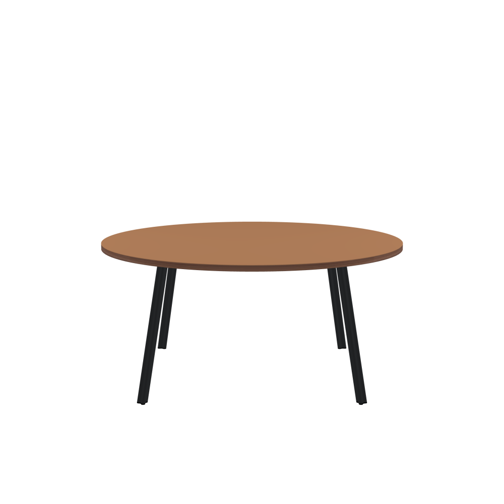 BEAM Tisch - Form Rund - Länge 160,00 cm - Tiefe 160,00 cm - Stärke 3 cm - Freiformfläche 1.00000000 - Oberseite Linoleum, 4003 Walnut - Kern Stäbchenplatte - Kante Holz, Walnuß - Kantenschräge 90° / BEAM Tischbeine - Material und Farbe Aluminium, pulverbeschichtet, Schwarzgrau (RAL 7021) - Profilgröße Normal - Höhe 71 cm - Set 4 Tischbeine