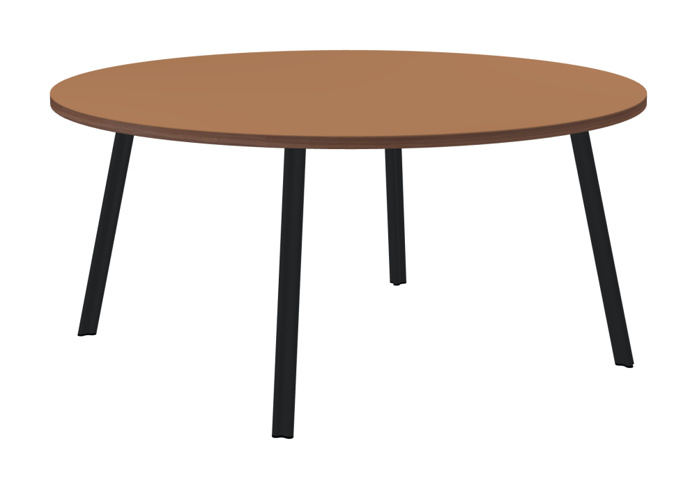 BEAM Table - Shape Round - Length 160,00 cm - Width 160,00 cm - Thickness 3 cm - Freeform 1.00000000 - Surface Linoleum, 4003 Walnut - Core Laminboard - Edge Wood, Walnut - Profile Edge 90° / BEAM Table Legs - Material and Colour Aluminium, powder-coated, Black grey (RAL 7021) - Profile strength Standard - Height 71 cm - Set 4 Legs