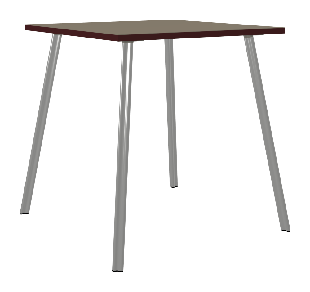 BEAM Table - Shape Square - Length 100,00 cm - Width 100,00 cm - Radius 0,30 cm - Thickness 3 cm - Surface Linoleum, 4011 Taupe - Core Laminboard - Edge Linoleum, 4154 Burgundy - Profile Edge 90° / BEAM Table Legs - Material and Colour Aluminium, matt anodised - Profile strength Standard - Height 102 cm - Set 4 Legs