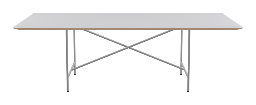 E2 Tisch - Form Eckig - Länge 240,00 cm - Tiefe 120,00 cm - Radius 4,00 cm - Stärke 2,6 cm - Freiformfläche 1.00000000 - Oberseite Linoleum, 4177 Vapour - Kern Multiplex Birke - Kantenschräge 25° / E2 Tischgestell - Material und Farbe Stahl, Weißaluminium (RAL 9006) - Kreuzstreben Mittig - Länge 135 cm - Breite 78 cm - Höhe 72 cm