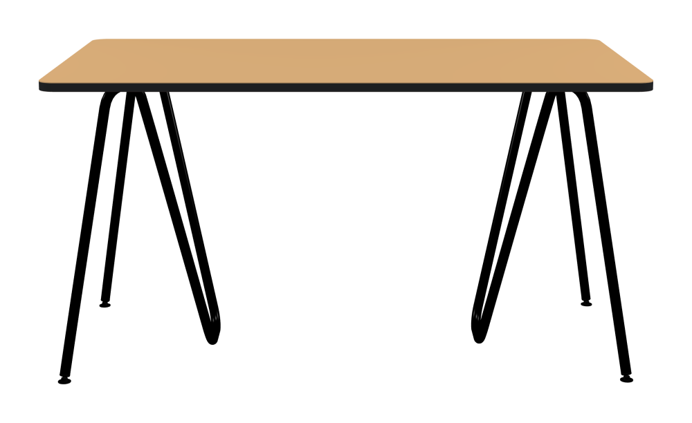 SINUS Tisch - Form Eckig - Länge 140,00 cm - Tiefe 80,00 cm - Radius 4,00 cm - Stärke 2,1 cm - Freiformfläche 1.00000000 - Oberseite Linoleum, 4001 Clay - Kern MDF - Kante MDF, Schwarz - Kantenschräge 90° / SINUS Tischböcke - Material und Farbe Stahl, Pulverbeschichtet, Tiefschwarz (RAL 9005) - Größe M: L 63 × B 36 × H 72 cm