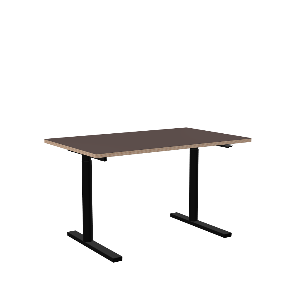 ATS Schreibtisch - Form Eckig - Länge 130,00 cm - Tiefe 80,00 cm - Radius 1,00 cm - Stärke 2,6 cm - Freiformfläche 1.00000000 - Oberseite Linoleum, 4172 Mauve - Kern Multiplex Birke - Kantenschräge 90° / ATS Schreibtischgestell - Materialien und Farben Pulverbeschichtet, Tiefschwarz (RAL 9005) - Größe L 106 x B 71 cm - Motorsäule Rund - Bedienelement Standard