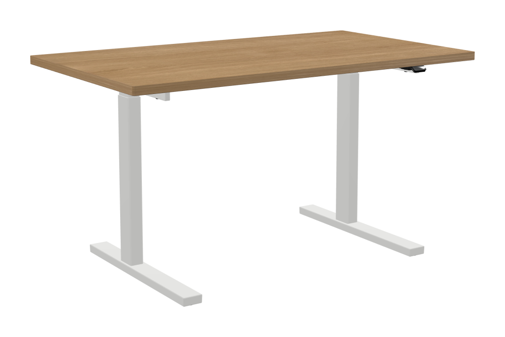 ATS Desk - Shape Square - Length 140.00 cm - Width 80.00 cm - Radius 1.00 cm - Thickness 2.9 cm - Surface Wood Veneer, Oak - Core Laminboard - Edge Wood, Oak - Profile Edge 90° / ATS Desk Frame - Material and Colour Powder coated, Traffic white (RAL 9016) - Size L 106 × W 71 cm - Lifting Columns Rectangle - Control Unit Standard