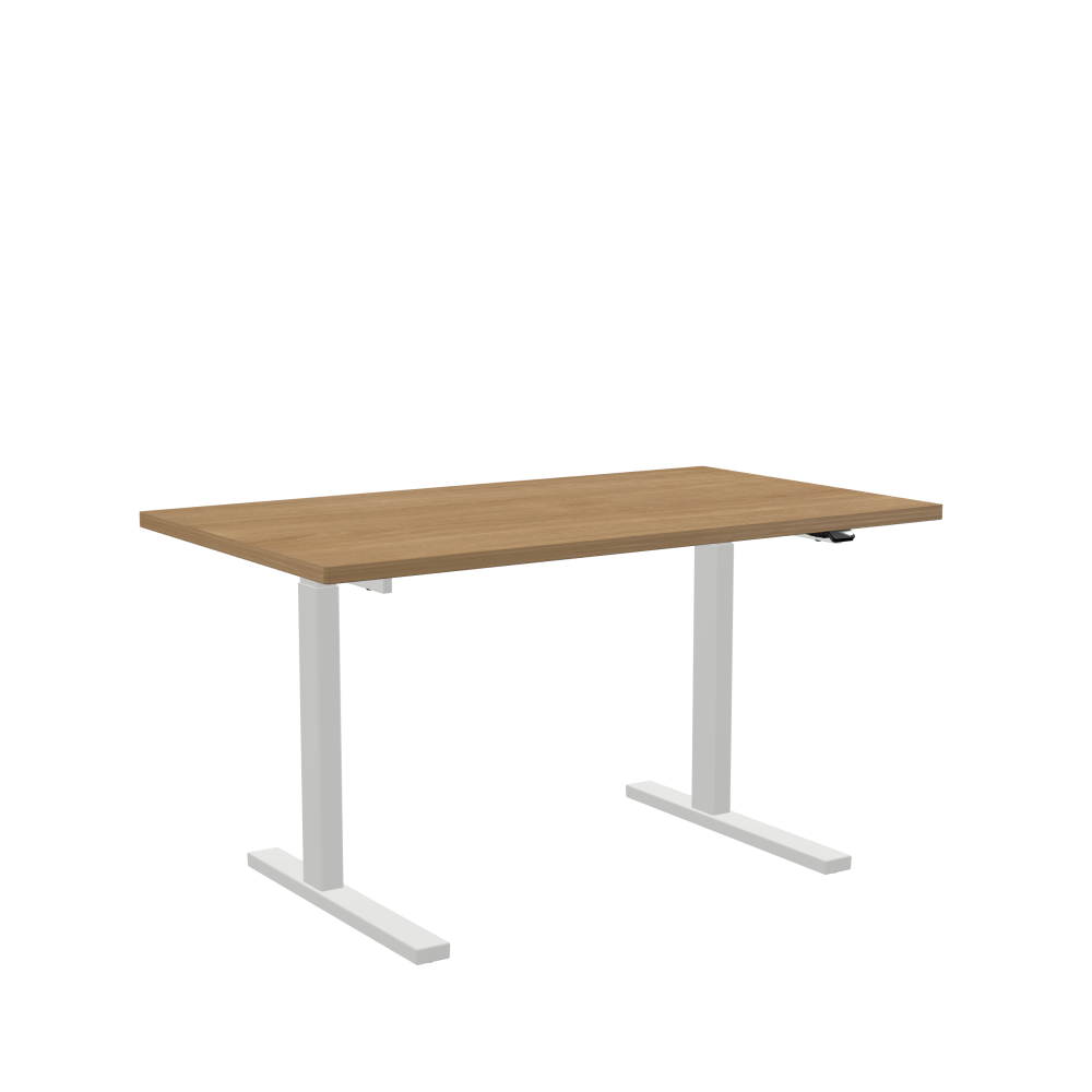 ATS Schreibtisch - Form Eckig - Länge 140,00 cm - Tiefe 80,00 cm - Radius 1,00 cm - Stärke 2,9 cm - Oberseite Holzfurnier, Eiche - Kern Stäbchenplatte - Kante Holz, Eiche - Kantenschräge 90° / ATS Schreibtischgestell - Materialien und Farben Pulverbeschichtet, Verkehrsweiß (RAL 9016) - Größe L 106 x B 71 cm - Motorsäule Rechteckig - Bedienelement Standard