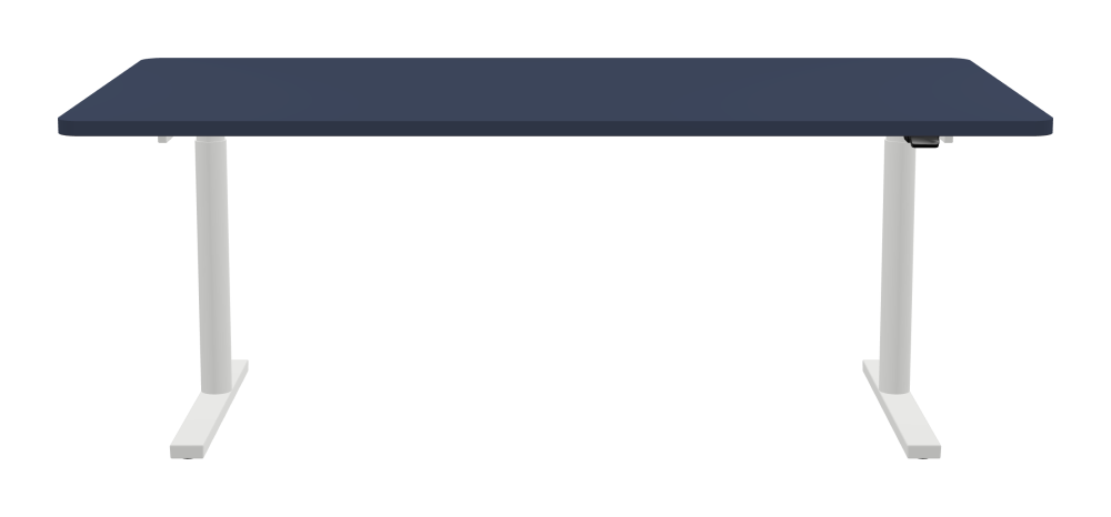 ATS Desk - Shape Square - Length 200.00 cm - Width 100.00 cm - Radius 5.00 cm - Thickness 3 cm - Freeform 1.00000000 - Surface Linoleum, 4179 Smokey Blue - Core Laminboard - Edge Linoleum, 4179 Smokey Blue - Profile Edge 90° / ATS Desk Frame - Material and Colour Powder coated, Traffic white (RAL 9016) - Size L 166 × W 71 cm - Lifting Columns Round - Control Unit Standard