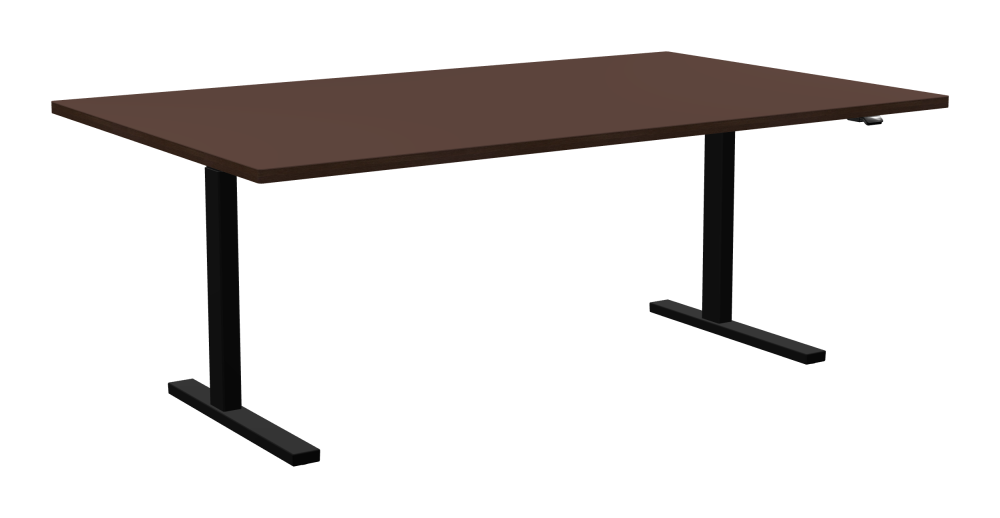 ATS Desk - Shape Square - Length 200.00 cm - Width 120.00 cm - Radius 1.00 cm - Thickness 3 cm - Surface Linoleum, 4009 Espresso - Core Laminboard - Edge Wood, Fumed Oak - Profile Edge 90° / ATS Desk Frame - Material and Colour Powder coated, Jet black (RAL 9005) - Size L 166 × W 71 cm - Lifting Columns Rectangle - Control Unit Standard