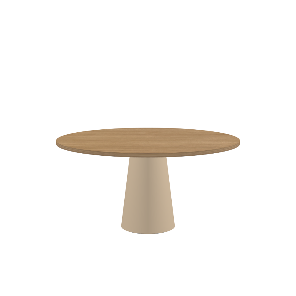 ALT Table - Shape Round - Length 150.00 cm - Width 150.00 cm - Thickness 2.9 cm - Freeform 1.00000000 - Surface Wood Veneer, Oak - Core Laminboard - Edge Wood, Oak - Profile Edge 90° / ALT Table Stand - Surface Linoleum, 4007 Macadamia - Size L: Ø 42 × H 72 cm