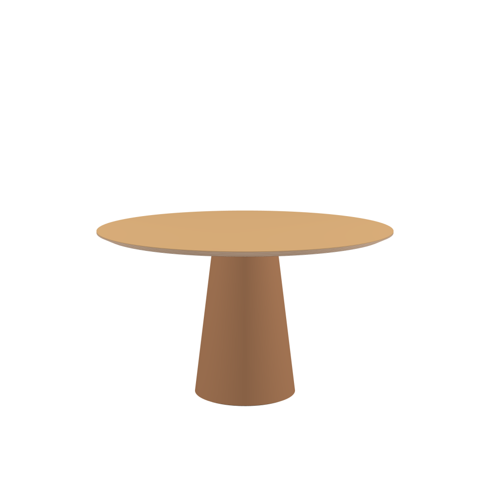 ALT Table - Shape Round - Length 130.00 cm - Width 130.00 cm - Thickness 2.6 cm - Freeform 1.00000000 - Surface Linoleum, 4001 Clay - Core Birch Plywood - Profile Edge 25° / ALT Table Stand - Surface Linoleum, 4003 Walnut - Size L: Ø 42 × H 72 cm