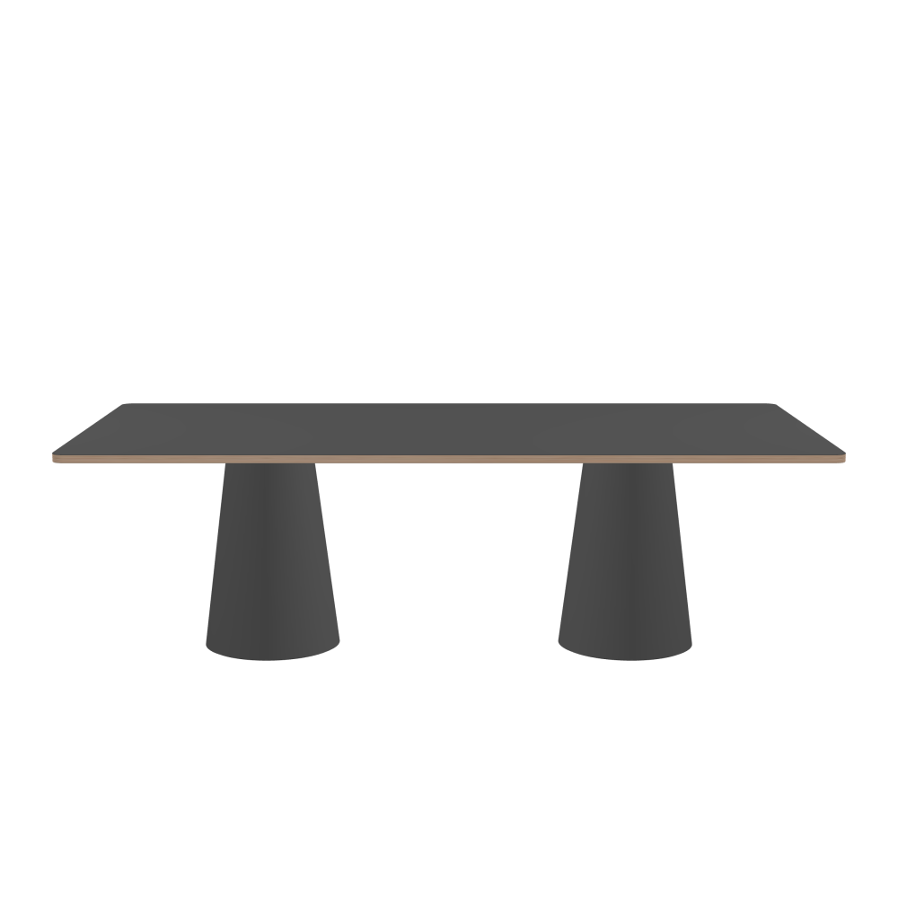 ALT Table - Shape Square - Length 240.00 cm - Width 120.00 cm - Radius 4.00 cm - Thickness 2.6 cm - Freeform 1.00000000 - Surface Linoleum, 4012 Basalt - Core Birch Plywood - Profile Edge 90° / ALT Table Stand - Surface Linoleum, 4012 Basalt - Size L: Ø 42 × H 72 cm