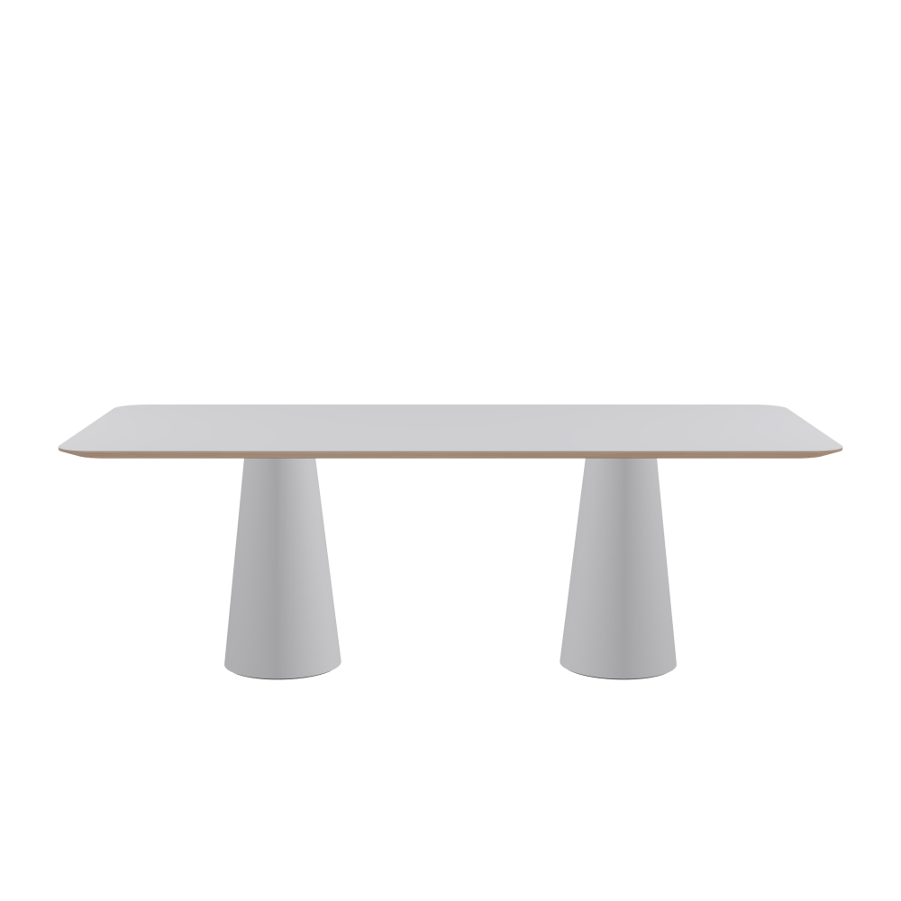 ALT Table - Shape Square - Length 220.00 cm - Width 100.00 cm - Radius 10.00 cm - Thickness 2.6 cm - Freeform 1.00000000 - Surface Linoleum, 4177 Vapour - Core Birch Plywood - Profile Edge 25° / ALT Table Stand - Surface Linoleum, 4177 Vapour - Size S: Ø 36 × H 72 cm