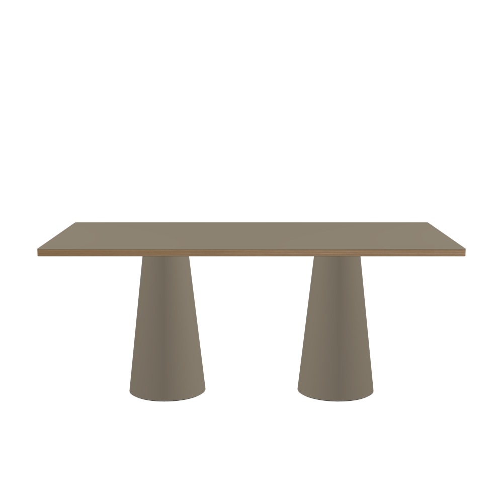 ALT Table - Shape Square - Length 180.00 cm - Width 90.00 cm - Radius 1.00 cm - Thickness 3 cm - Surface Linoleum, 4011 Taupe - Core Laminboard - Edge Wood, Oak - Profile Edge 90° / ALT Table Stand - Surface Linoleum, 4011 Taupe - Size S: Ø 36 × H 72 cm