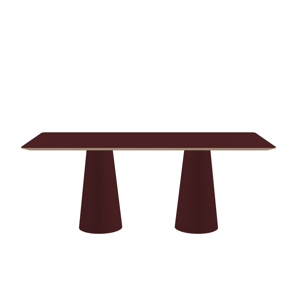 ALT Table - Shape Square - Length 190.00 cm - Width 90.00 cm - Radius 4.00 cm - Thickness 2.6 cm - Freeform 1.00000000 - Surface Linoleum, 4154 Burgundy - Core Birch Plywood - Profile Edge 25° / ALT Table Stand - Surface Linoleum, 4154 Burgundy - Size S: Ø 36 × H 72 cm