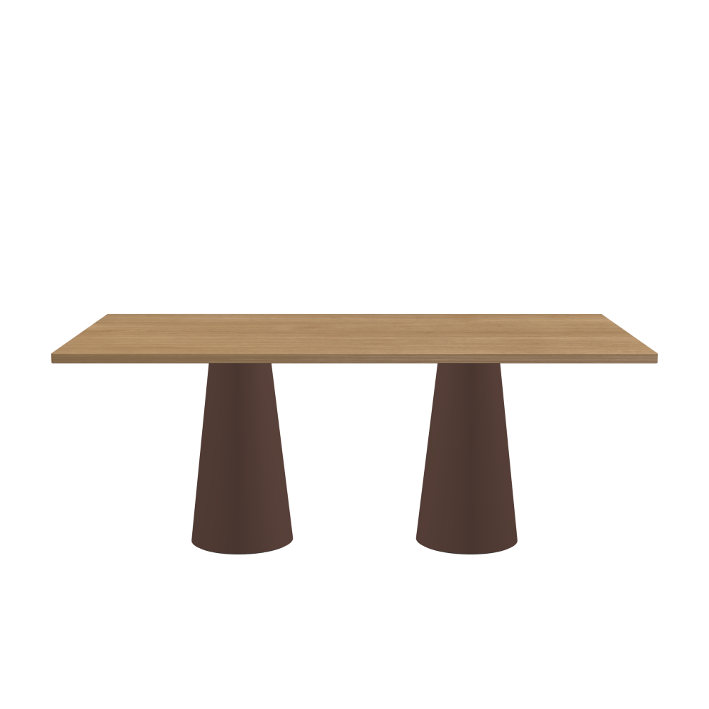 ALT Table - Shape Square - Length 190.00 cm - Width 100.00 cm - Radius 1.00 cm - Thickness 2.9 cm - Surface Wood Veneer, Oak - Core Laminboard - Edge Wood, Oak - Profile Edge 90° / ALT Table Stand - Surface Linoleum, 4009 Espresso - Size S: Ø 36 × H 72 cm