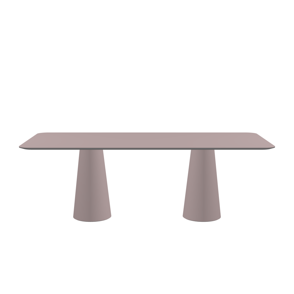 ALT Table - Shape Square - Length 220.00 cm - Width 100.00 cm - Radius 10.00 cm - Thickness 2.1 cm - Freeform 1.00000000 - Surface Linoleum, 4010 Soft Lilac - Core MDF - Edge MDF, Grey - Profile Edge 25° / ALT Table Stand - Surface Linoleum, 4010 Soft Lilac - Size S: Ø 36 × H 72 cm