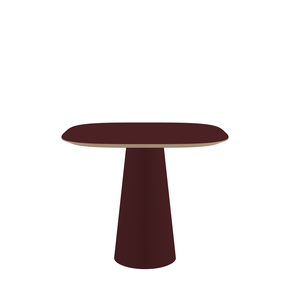 ALT Table - Shape Superellipse - Length 90.00 cm - Width 90.00 cm - Superellipse Exponent 3.50  - Thickness 2.6 cm - Freeform 1.00000000 - Surface Linoleum, 4154 Burgundy - Core Birch Plywood - Profile Edge 25° / ALT Table Stand - Surface Linoleum, 4154 Burgundy - Size S: Ø 36 × H 72 cm