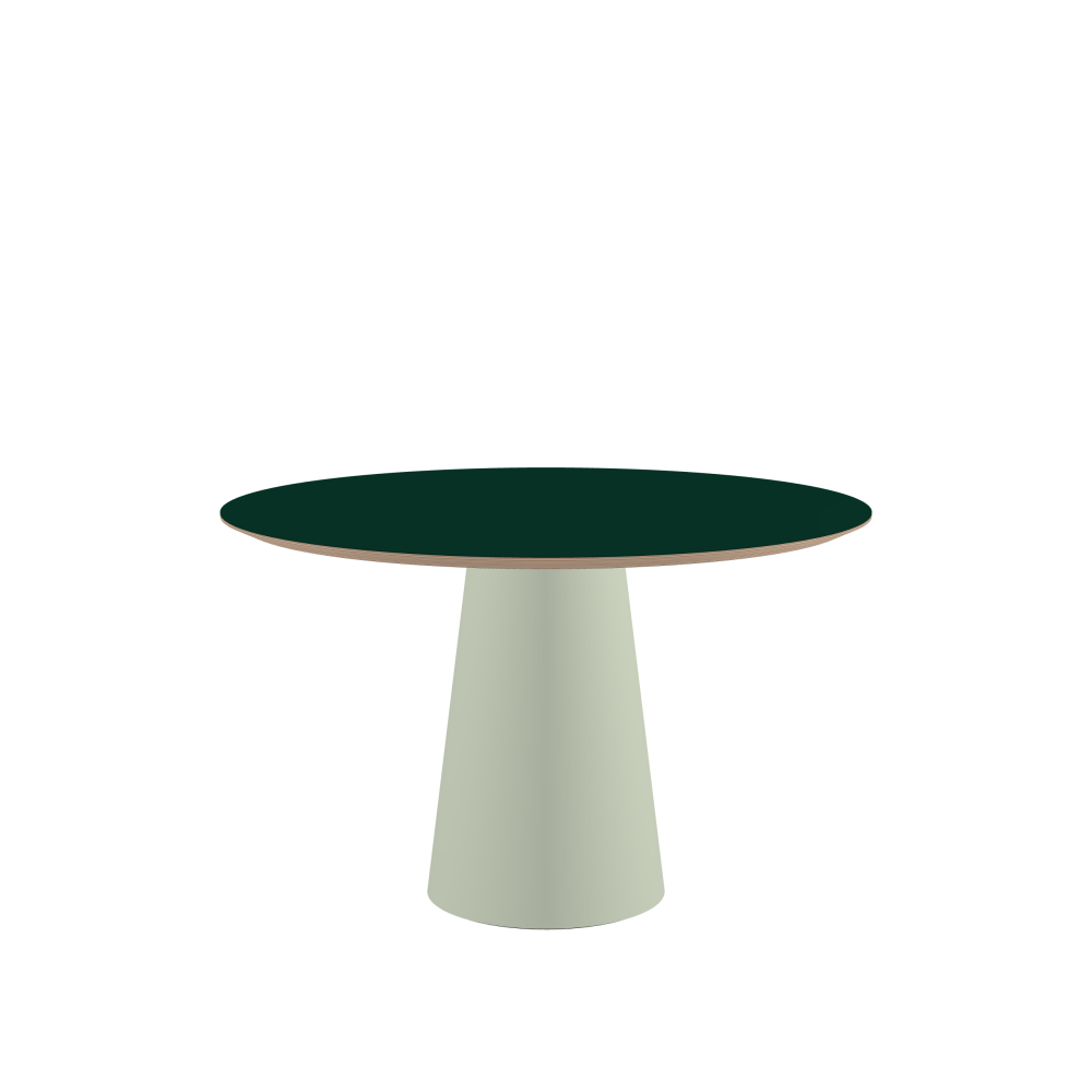 ALT Table - Shape Round - Length 120.00 cm - Width 120.00 cm - Thickness 2.6 cm - Freeform 1.00000000 - Surface Linoleum, 4174 Conifer - Core Birch Plywood - Profile Edge 25° / ALT Table Stand - Surface Linoleum, 4183 Pistachio - Size L: Ø 42 × H 72 cm