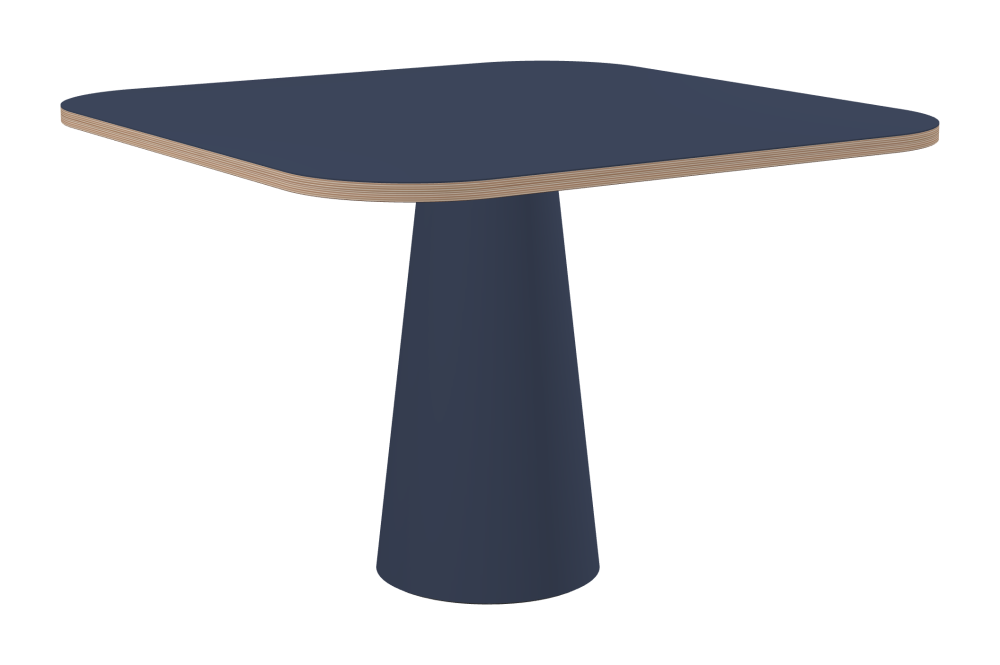ALT Tisch - Form Eckig - Länge 110,00 cm - Tiefe 110,00 cm - Radius 20,00 cm - Stärke 2,6 cm - Freiformfläche 1.00000000 - Oberseite Linoleum, 4179 Smokey Blue - Kern Multiplex Birke - Kantenschräge 90° / ALT Tischsäule - Oberseite Linoleum, 4179 Smokey Blue - Größe S: Ø 36 × H 72 cm