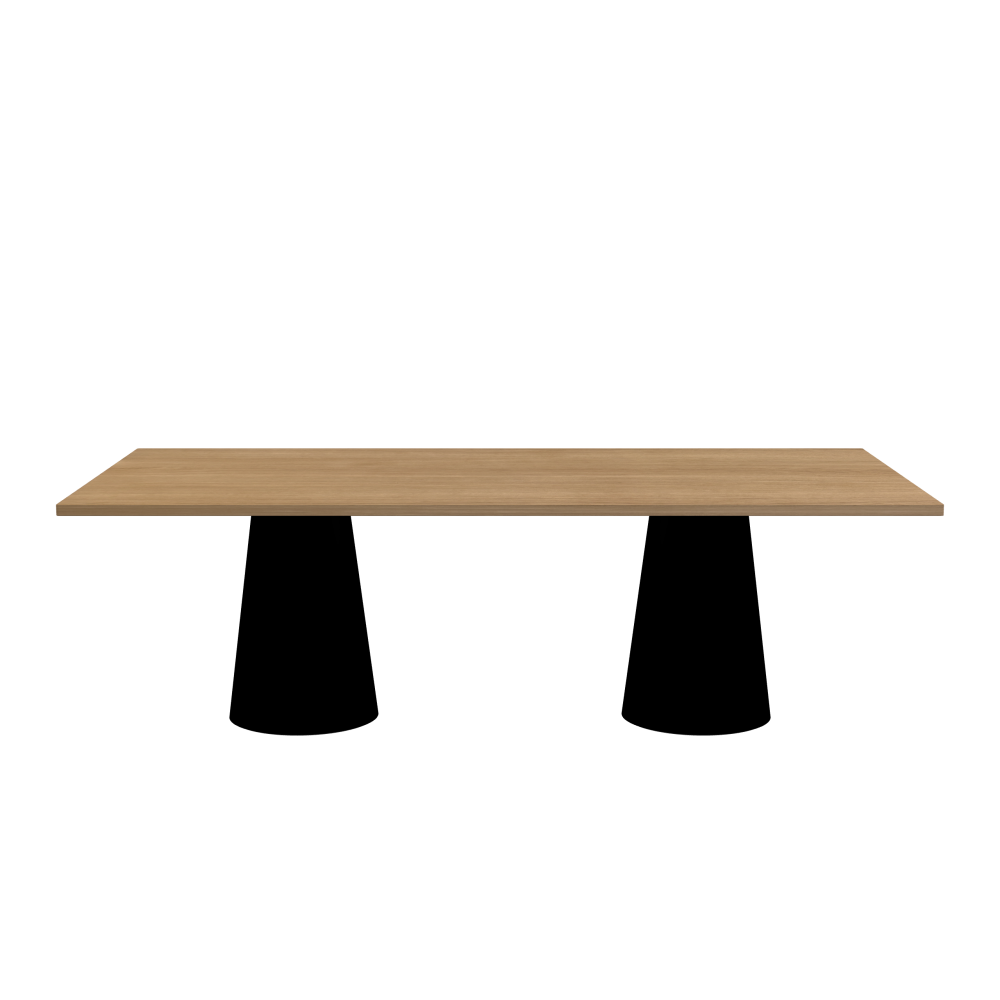 ALT Table - Shape Square - Length 240.00 cm - Width 120.00 cm - Radius 1.00 cm - Thickness 2.9 cm - Surface Wood Veneer, Oak - Core Laminboard - Edge Wood, Oak - Profile Edge 90° / ALT Table Stand - Surface Linoleum, 4023 Nero - Size L: Ø 42 × H 72 cm