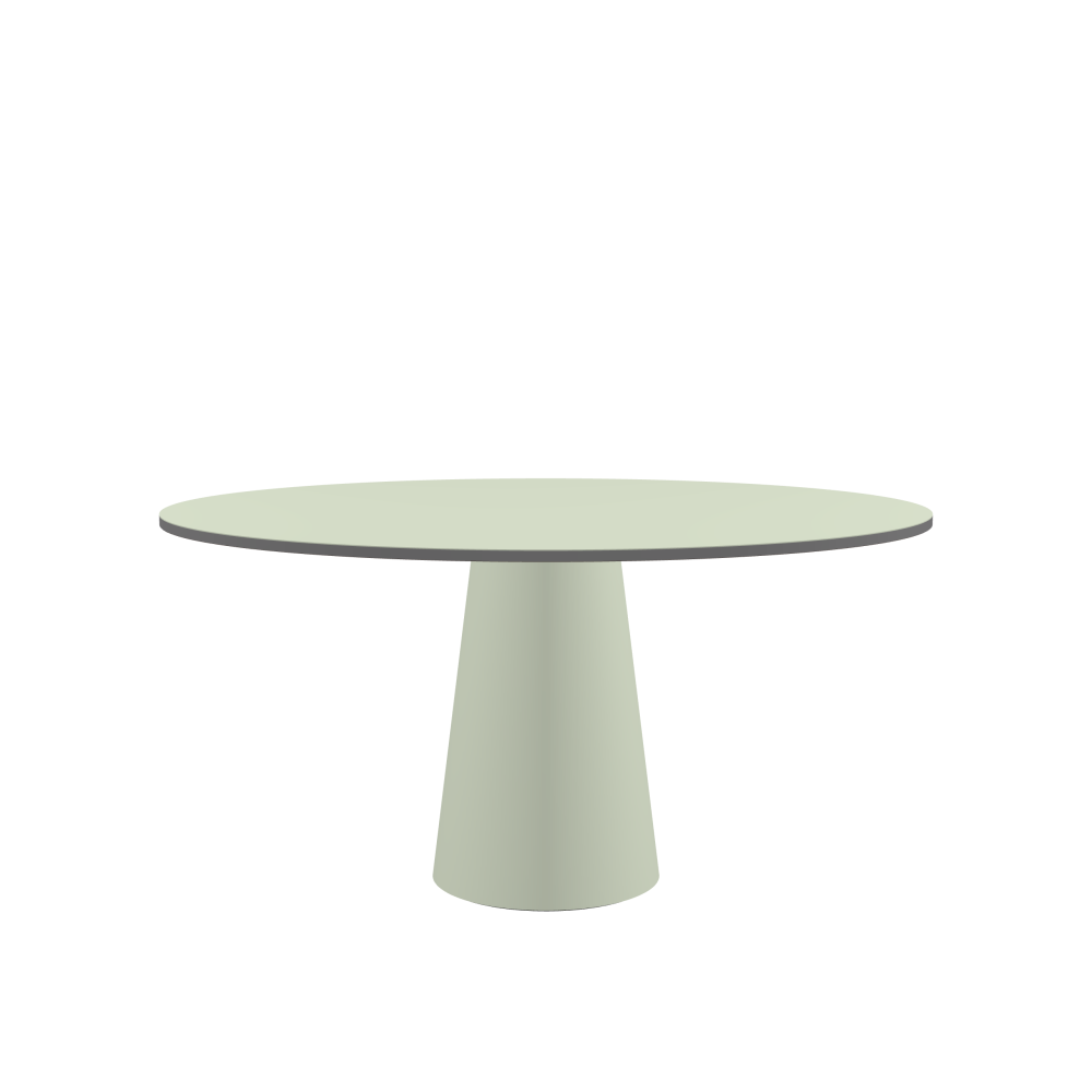 ALT Table - Shape Superellipse - Length 150.00 cm - Width 100.00 cm - Superellipse Exponent 2.00  - Thickness 2.1 cm - Freeform 1.00000000 - Surface Linoleum, 4183 Pistachio - Core MDF - Edge MDF, Grey - Profile Edge 90° / ALT Table Stand - Surface Linoleum, 4183 Pistachio - Size L: Ø 42 × H 72 cm