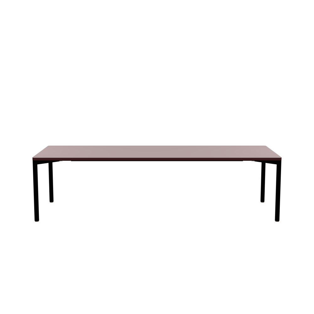 OUTLINE Table - Shape Square - Length 280.00 cm - Width 100.00 cm - Radius 2.60 cm - Thickness 3 cm - Surface Linoleum, 4010 Soft Lilac - Core Laminboard - Edge Linoleum, 4154 Burgundy - Profile Edge 90°