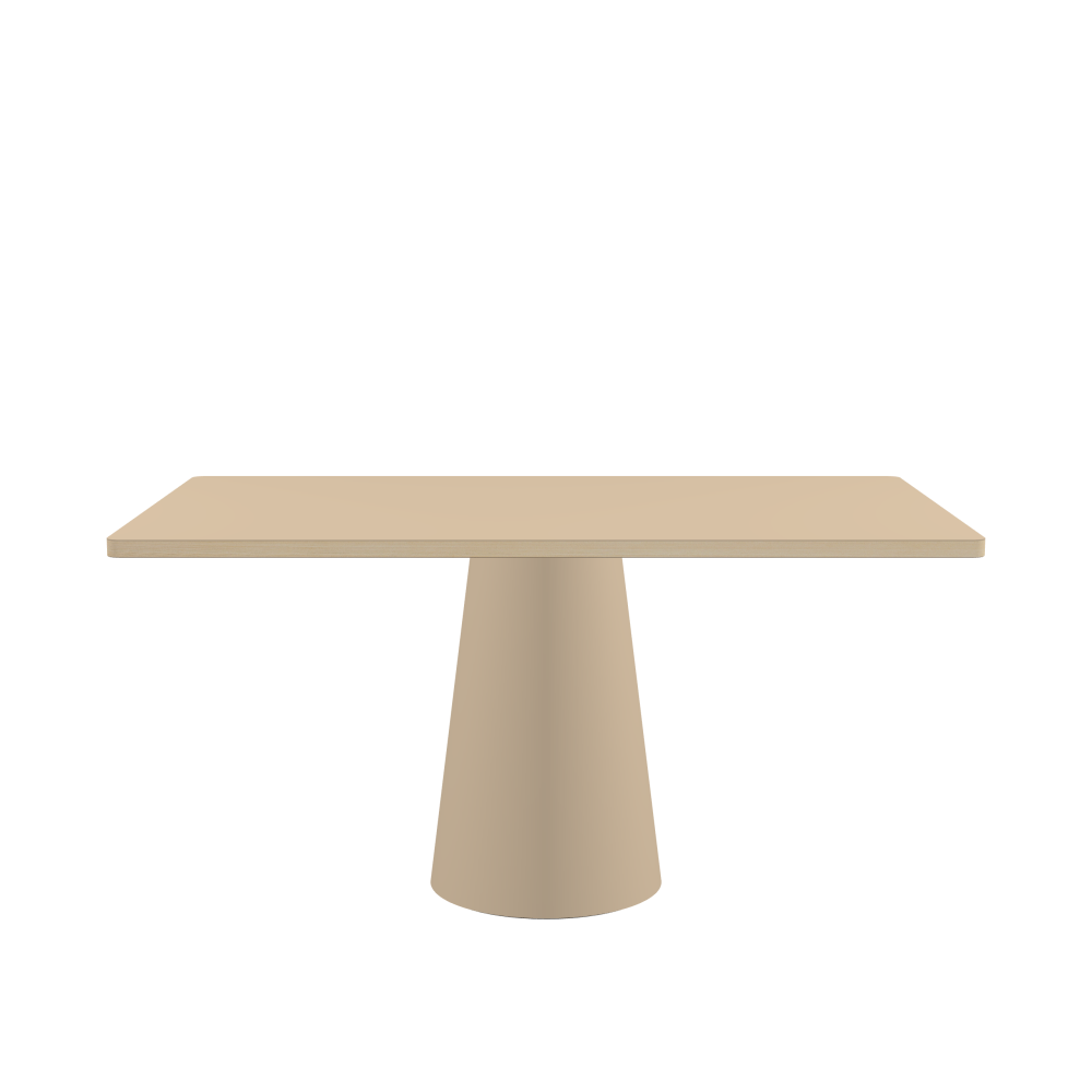 ALT Table - Shape Square - Length 150.00 cm - Width 90.00 cm - Radius 2.60 cm - Thickness 3 cm - Surface Linoleum, 4007 Macadamia - Core Laminboard - Edge Wood, Ash - Profile Edge 90° / ALT Table Stand - Surface Linoleum, 4007 Macadamia - Size L: Ø 42 × H 72 cm