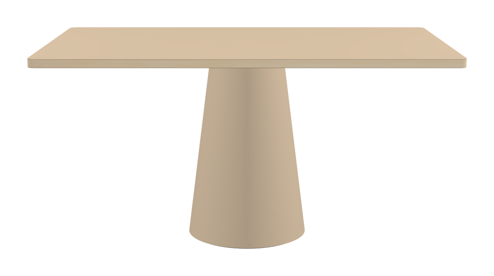 ALT Tisch - Form Eckig - Länge 150,00 cm - Tiefe 90,00 cm - Radius 2,60 cm - Stärke 3 cm - Oberseite Linoleum, 4007 Macadamia - Kern Stäbchenplatte - Kante Holz, Esche - Kantenschräge 90° / ALT Tischsäule - Oberseite Linoleum, 4007 Macadamia - Größe L: Ø 42 × H 72 cm