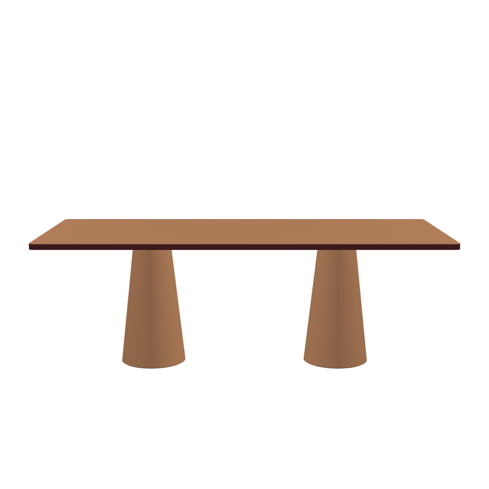 ALT Table - Shape Square - Length 220.00 cm - Width 100.00 cm - Radius 2.60 cm - Thickness 3 cm - Surface Linoleum, 4003 Walnut - Core Laminboard - Edge Linoleum, 4154 Burgundy - Profile Edge 90° / ALT Table Stand - Surface Linoleum, 4003 Walnut - Size S: Ø 36 × H 72 cm