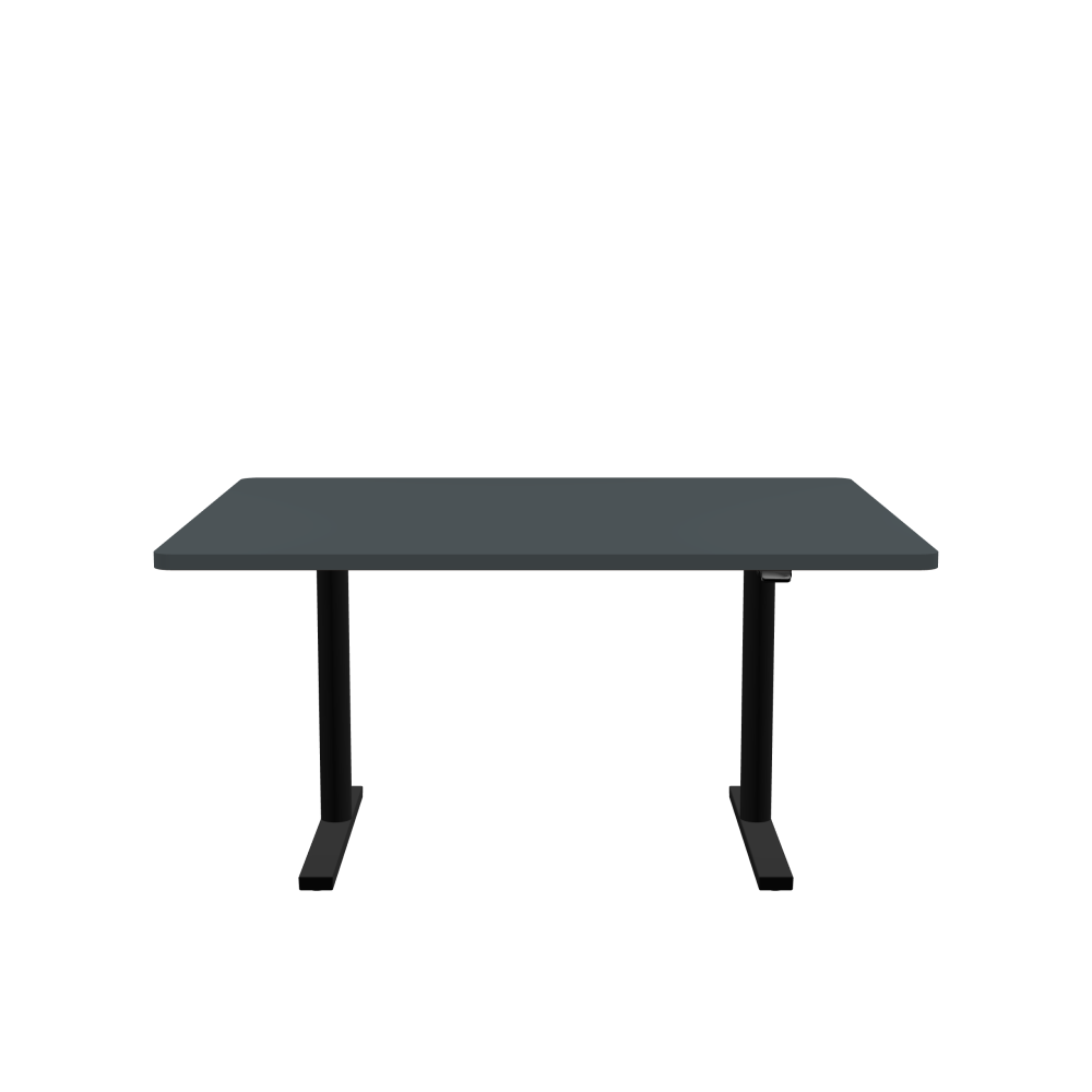 ATS Desk - Shape Square - Length 150.00 cm - Width 120.00 cm - Radius 4.00 cm - Thickness 3 cm - Surface Linoleum, 4155 Pewter - Core Laminboard - Edge Linoleum, 4155 Pewter - Profile Edge 90° / ATS Desk Frame - Material and Colour Powder coated, Jet black (RAL 9005) - Size L 106 × W 71 cm - Lifting Columns Round - Control Unit Standard
