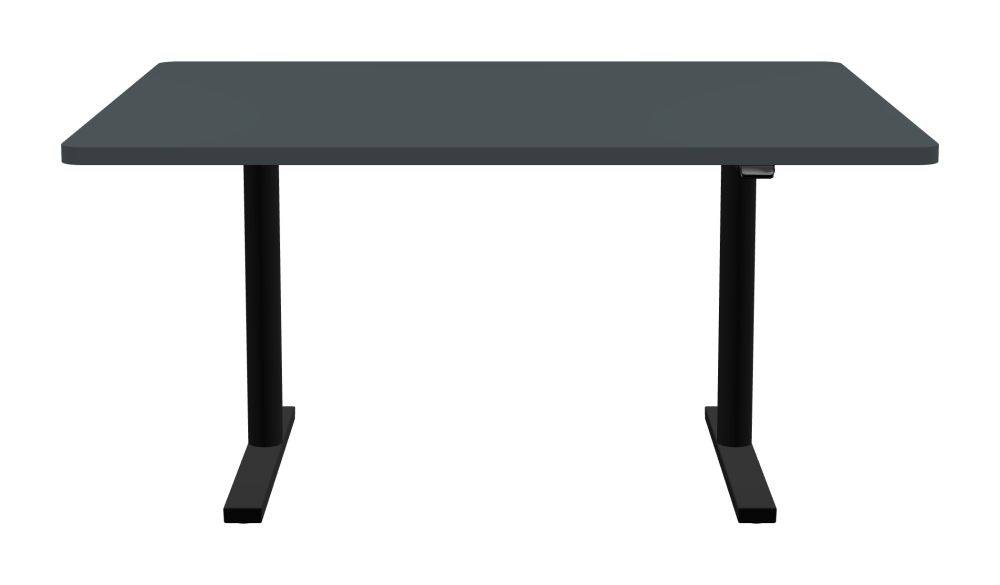 ATS Desk - Shape Square - Length 150.00 cm - Width 120.00 cm - Radius 4.00 cm - Thickness 3 cm - Surface Linoleum, 4155 Pewter - Core Laminboard - Edge Linoleum, 4155 Pewter - Profile Edge 90° / ATS Desk Frame - Material and Colour Powder coated, Jet black (RAL 9005) - Size L 106 × W 71 cm - Lifting Columns Round - Control Unit Standard