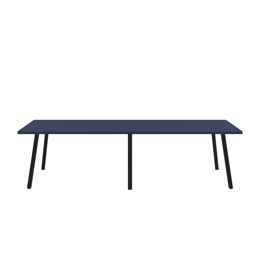 BEAM Table - Shape Square - Length 280.00 cm - Width 110.00 cm - Radius 2.60 cm - Thickness 3 cm - Surface Linoleum, 4179 Smokey Blue - Core Laminboard - Edge Linoleum, 4179 Smokey Blue - Profile Edge 90° / BEAM Table Legs - Material and Colour Aluminium, powder-coated, Black grey (RAL 7021) - Profile strength Standard - Height 71 cm - Set 6 Legs
